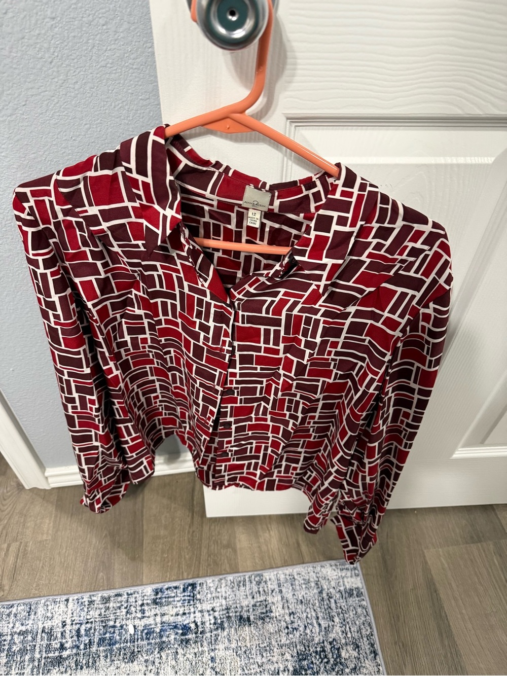 Anne Klein Red Geometric Button-Down Shirt